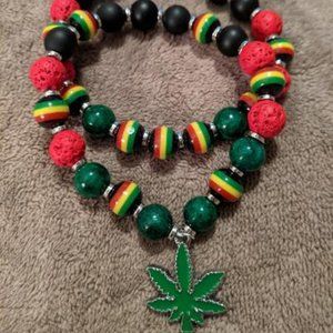 Jamaican Rasta Canibus Agate Bracelet Set